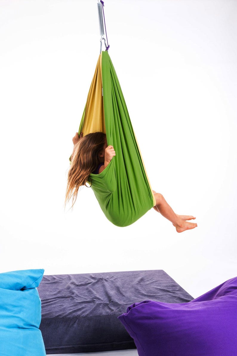 Kids Swing Chair - Hanging Indoor Sensory Hammock for Kids Room, Montessori Furniture Yellow + Green
