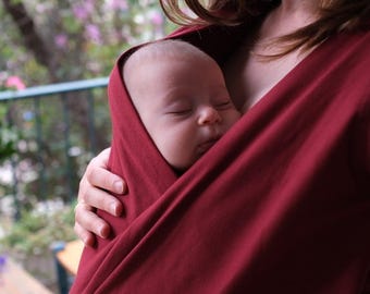 Fular portabebés Burdeos, fular portabebés de algodón para recién nacidos, piel con piel, color rojo intenso, fular portabebés, artículo esencial para recién nacidos, regalo para baby shower