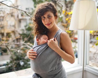 Portabebés gris jaspeado, camiseta de algodón preatada para recién nacidos, portabebés, fular portabebés, regalo para mamá y papá primerizos.