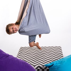 Kids Swing Chair - Hanging Indoor Sensory Hammock for Kids Room, Montessori Furniture Gray + Cream