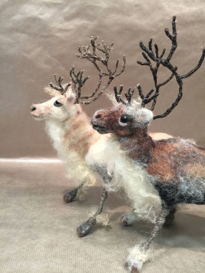 felted caribou Needle felted reindeer reindeer sculpture reindeer doll winter animal wool reindeer reindeer figurine Waldorf winter