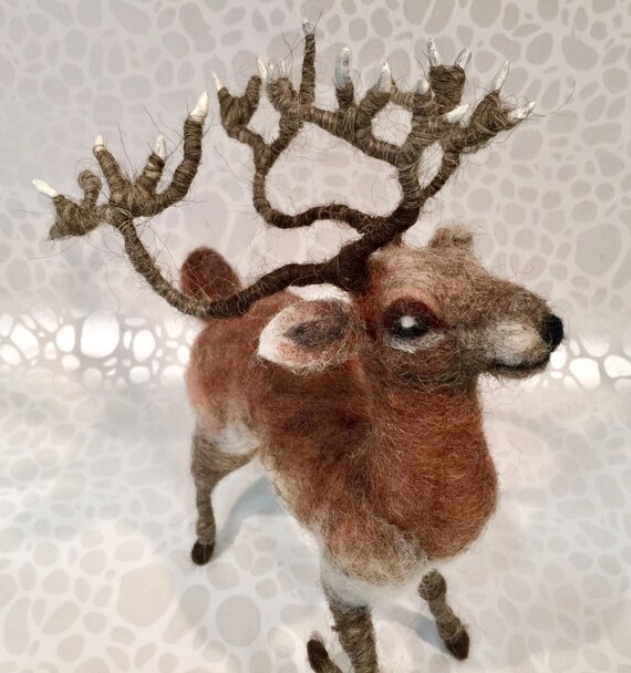 felted caribou Needle felted reindeer reindeer sculpture reindeer doll winter animal wool reindeer reindeer figurine Waldorf winter