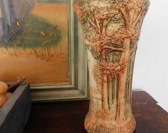 Vintage Weller Vase Woodlands Trees Art Deco Arts & Crafts Unrestrained Textured Detail! Excellent Original Condition w/ Remnant of Label