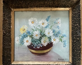 Vintage Ölbild Blumenstillleben signiert Orlowski 1949