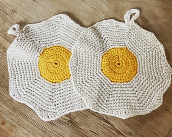 Les maniques en coton crochetées à la main Le Jaune de l’Oeuf