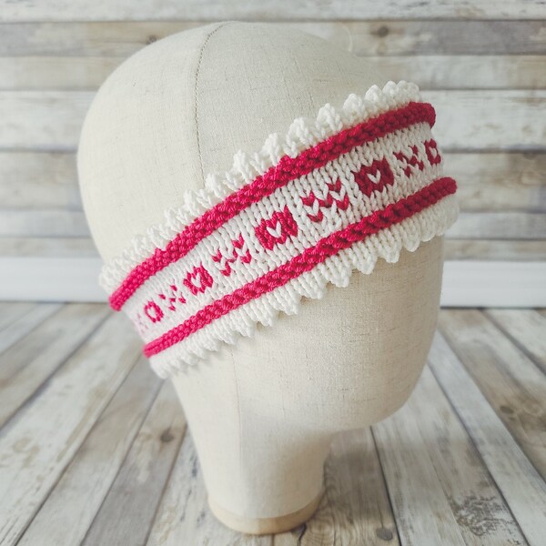 XoXo Headband / ear warmers / love / valentines / hearts / teens / woman / adult / knit / Knitting Patterns PDF Instant Download ONLY