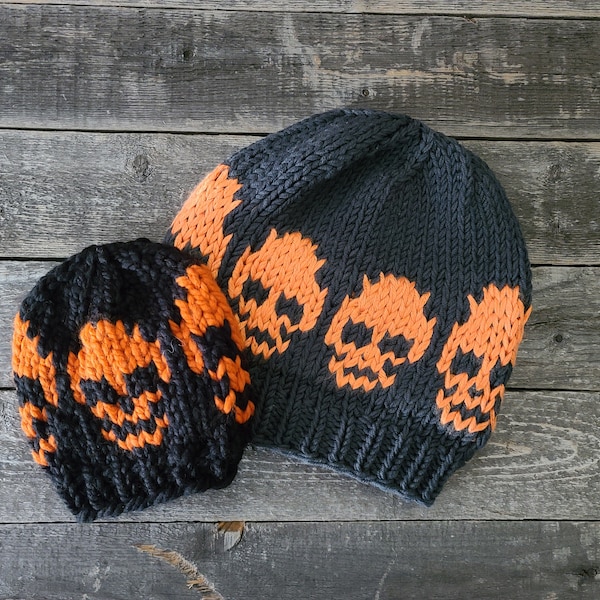 Chonky Skullies Beanies / Skull knit hat toque / women / teens / baby / child / men / Knitting Patterns PDF Instant Download ONLY