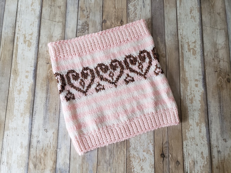 Hearts Amour Cowl  neck warmer  Fair Isle  adult  womens  teens  Valentines  Heart  Knitting Patterns PDF Instant Download ONLY