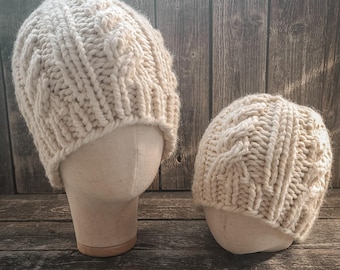 Knitting Patterns Chubby Cable Beanie: Multiple Sizes (PDF Download)