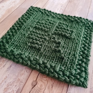 May include: A green knitted dishcloth with a textured pattern.
