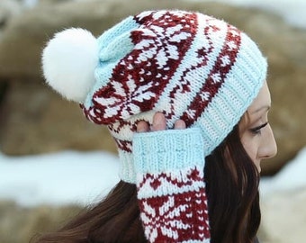 LOOM Faire Winter Beanie / Fair Isle / Knit Hat / Toque / Teens / Woman /  Loom Knitting Pattern PDF Instant Download ONLY 