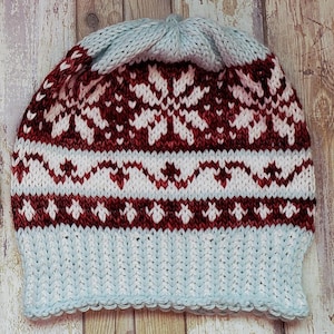 LOOM Knitting Patterns Fair Isle Beanie, Slouchy Winter Hat (PDF Download) image 1