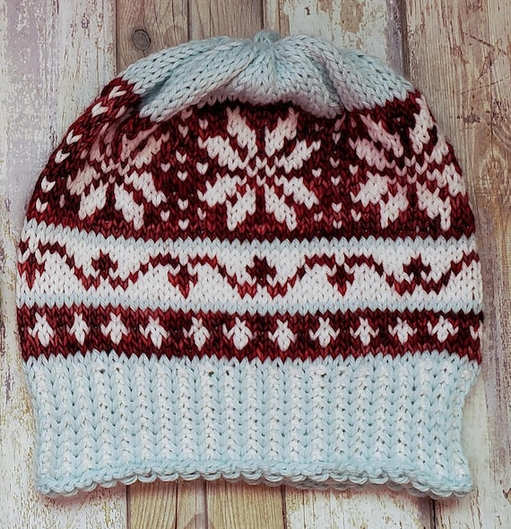 Loom Knit Fair Isle Beanie Pattern: Slouchy Winter Hat (PDF Download)