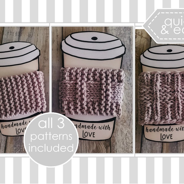 LOOM Quick N Easy Cup Cozies Bundle / Easy knit / gift idea / teens / woman / Loom Knitting Pattern PDF Instant Download ONLY