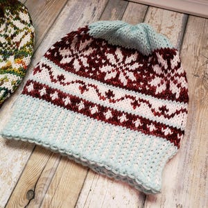 LOOM Knitting Patterns Fair Isle Beanie, Slouchy Winter Hat (PDF Download) image 2