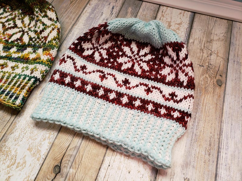 LOOM Knitting Patterns Fair Isle Beanie, Slouchy Winter Hat (PDF Download) image 2