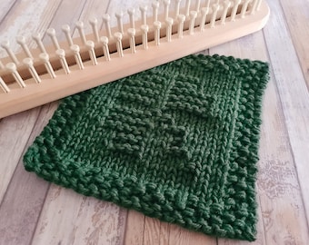 LOOM Clover Square / dishcloth / wash cloth / march / irish / St. Patricks Day / Loom Knitting Patterns PDF Instant Download ONLY