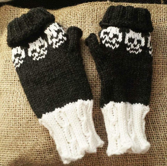 Knitting Patterns Twisted Fingerless Mittens Gloves Mitts Skeleton Teens And Adults Halloween Gift Pdf Instant Download Only