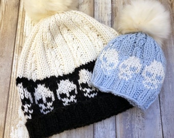 LOOM Knitting Patterns Skulls Hat Twisted Cable Design (PDF Download)
