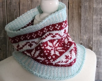 LOOM Faire Winter Cowl / knit / infinity scarf / neck warmer / Fair Isle / Loom Knitting Patterns PDF Instant Download ONLY