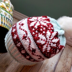 LOOM Knitting Patterns Fair Isle Beanie, Slouchy Winter Hat (PDF Download) image 8