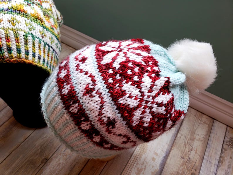 LOOM Knitting Patterns Fair Isle Beanie, Slouchy Winter Hat (PDF Download) image 8