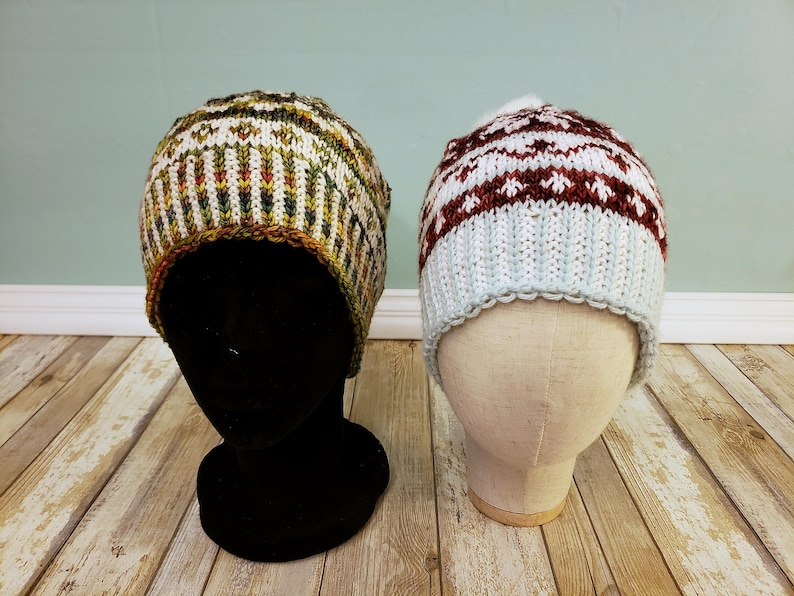 LOOM Knitting Patterns Fair Isle Beanie, Slouchy Winter Hat (PDF Download) image 4