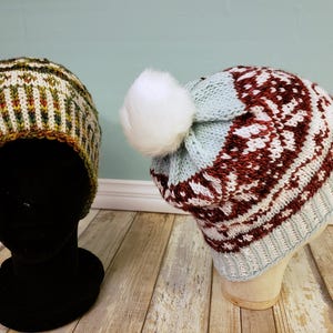 LOOM Knitting Patterns Fair Isle Beanie, Slouchy Winter Hat (PDF Download) image 5