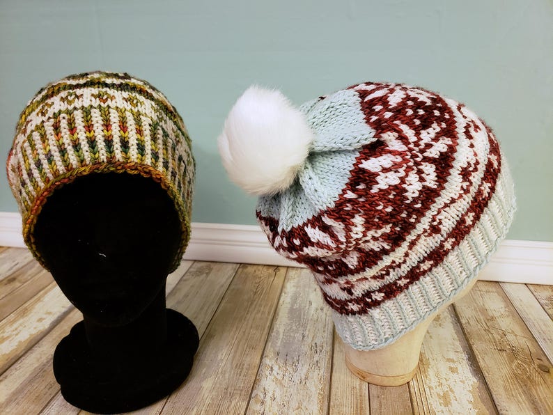LOOM Knitting Patterns Fair Isle Beanie, Slouchy Winter Hat (PDF Download) image 5