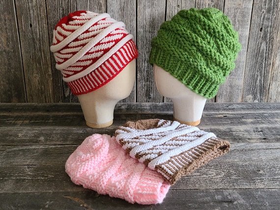 LOOM Candy Lane Beanie / Toque / Knit Hat / Peppermint / Candy Cane / Teens  / Woman / Loom Knitting Patterns PDF Instant Download ONLY 