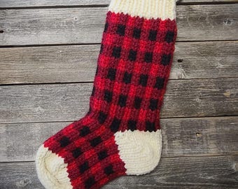 Modèles de tricot LOOM pour bas de Noël à carreaux Buffalo : bas de Noël pour les fêtes de fin d'année (téléchargement PDF)