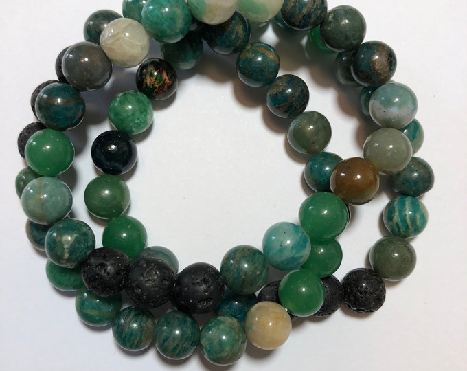 Featured listing image: Connecting to Earth Beaded Crystal Gemstone Bracelet with Agate, Jasper, Aventurine, and Lava Rock Essential Oil Diffusing Stretch Bracelet