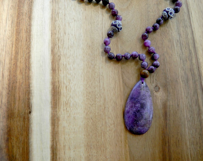 Featured listing image: Self Love Lepidolite Beaded Purple Mica Handmade Mala