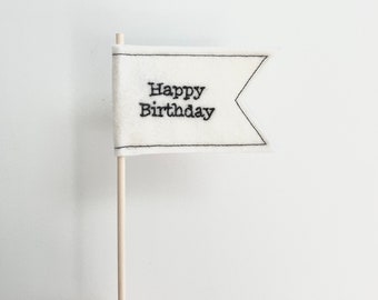 Happy birthday cake topper, cake flag , pennant, reusable, environmentally friendly, free motion embroidered, cake decoration, birthday cake