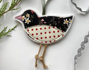 Robin Christmas decoration, ornament, Christmas tree, hanging decoration, fabric, embroidery art