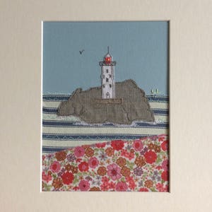 Cornwall St Ives wall art lighthouse Godrevy Lighthouse textile art handmade applique embroidery Cornwall Flowers St Ives image 2