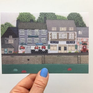 Carte de vœux - estampe d’œuvres d’art originales, Cornwall art, Padstow Harbour, art textile, impression numérique, carte recyclée, 350gsm, A6, plage