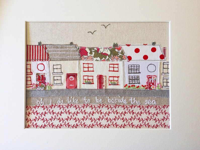 Cornwall wall art cottages textile art free motion Etsy