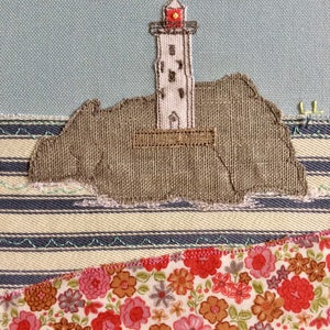 Cornwall St Ives wall art lighthouse Godrevy Lighthouse textile art handmade applique embroidery Cornwall Flowers St Ives image 3