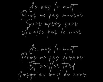 Citation à imprimer Fichier png 1587 x 2245 Parole originale Art mural minimaliste noir nuit angoisse somnambule Je vis la nuit 1