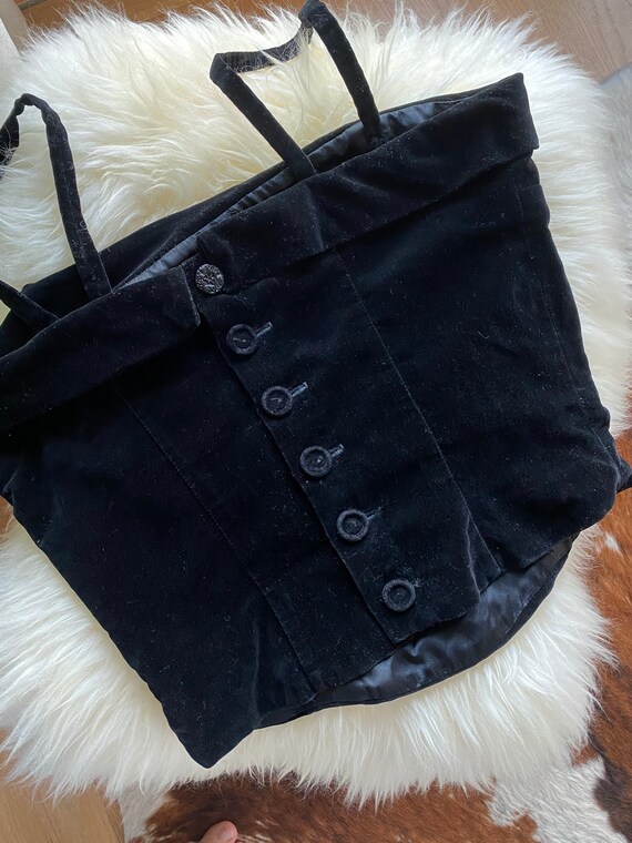 Vintage 1950s Black Velvet Corseted Crop Top / Tub