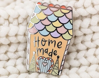 Hard Enamel Pin | Homemade Gingerbread House Pin | Cloisonné Project Bag Pin