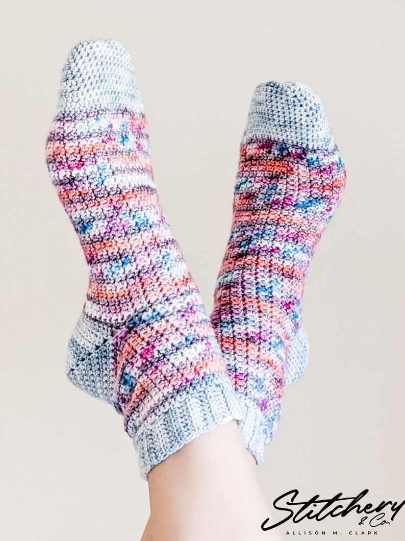 Crochet PATTERN The Millie Socks Easy Striped Crochet Socks with Ribbing Instant Download PDF image 7