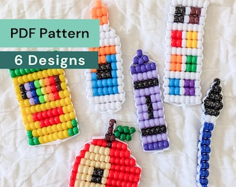 Back to School Pony Bead Pattern Bundle | Set of 6 Art and School Supplies Beaded Keychain Patterns | Instant Download Printable PDF