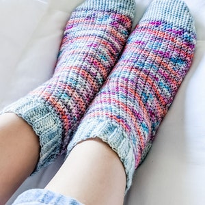 Crochet PATTERN The Millie Socks Easy Striped Crochet Socks with Ribbing Instant Download PDF image 6