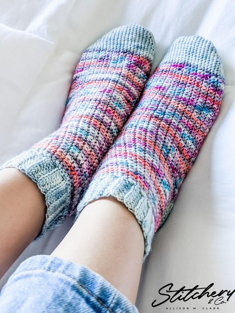 Crochet PATTERN The Millie Socks Easy Striped Crochet Socks with Ribbing Instant Download PDF image 6