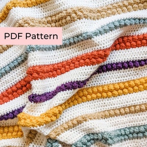 Crochet PATTERN The Bobbles and Stripes Blanket Easy Crochet Blanket Pattern Instant Download PDF image 1