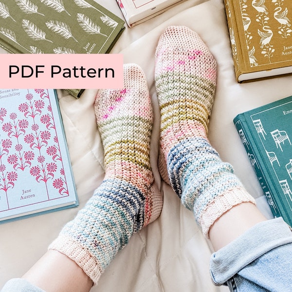 Crochet PATTERN | The Janie Socks | Mini Skein Socks with Ribbing and Afterthought Heel | Instant Download PDF