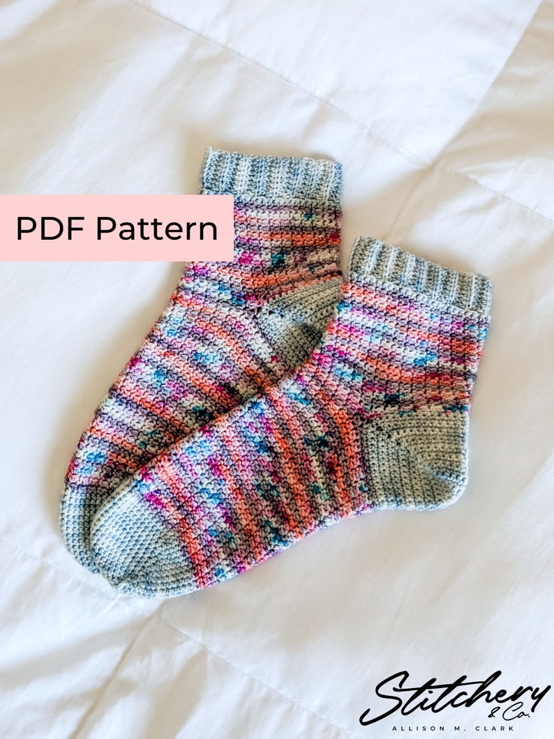 Crochet PATTERN The Millie Socks Easy Striped Crochet Socks with Ribbing Instant Download PDF image 1