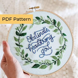 Embroidery PATTERN | 7-In. Obstinate, Headstrong Girl | Pride & Prejudice Collection | Beginner Embroidery | Instant Download PDF